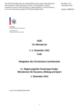 Statement by H.E. Dominique Hasler, Minister of Foreign Affairs, Education and Sport