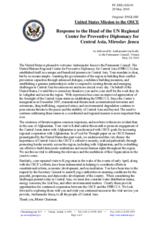 Statement by the Delegation of the United States in response to the address by the Special Representative of the UN SG and Head of the UN Regional Centre for Preventive Diplomacy for Central Asia (UNRCCA), Ambassador Miroslav Jenca