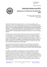 Statement by the Delegation of the United States of America on the World Press Freedom Day, celebrated on 3 May 2016