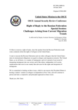 Right of Reply to the Russian Federation by Deputy Assistant Secretary for for European Affairs, Ms Kathleen A. Kavalec